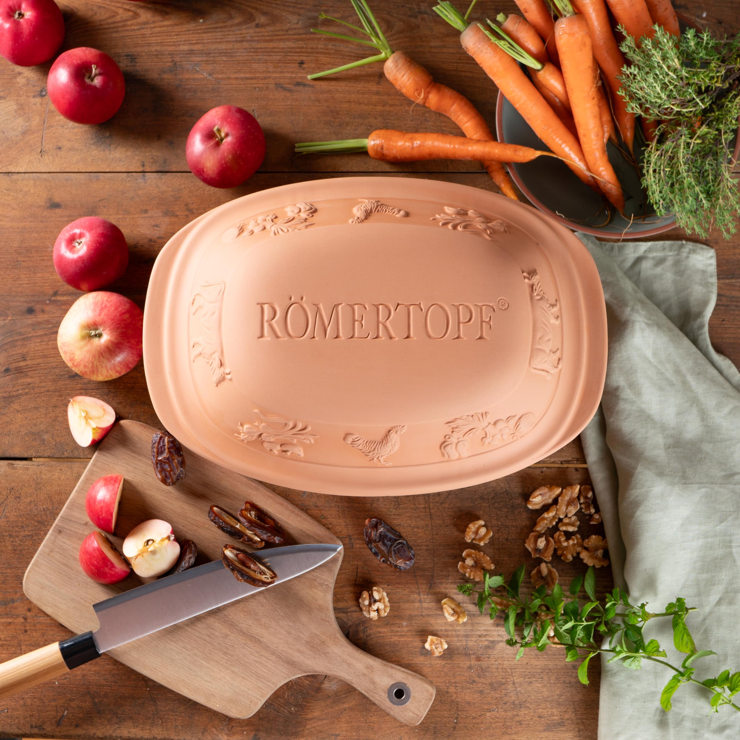 Römertopf Tegame in Terracotta Naturale con Coperchio – Pentola da Forno per Arrosti e Stufati, Cottura Sana senza Grassi, Terracotta, dal 1967