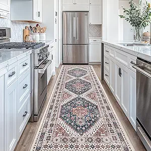Madane Hallway Rug 3x10, Kitchen Rugs Washable Entryway Rug Vintage Kitchen Runners Non Slip Indoor Area Rug Farmhouse Carpet Runner for Bathroom Living Room Bedroom, Navy Blue
