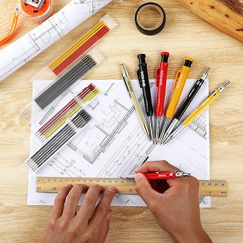 Miniatura 6 de Paquete de 6 lápices de carpintero con sacapuntas, lápices mecánicos de carpintero con 36 repuestos, lápiz de construcción resistente, herramientas