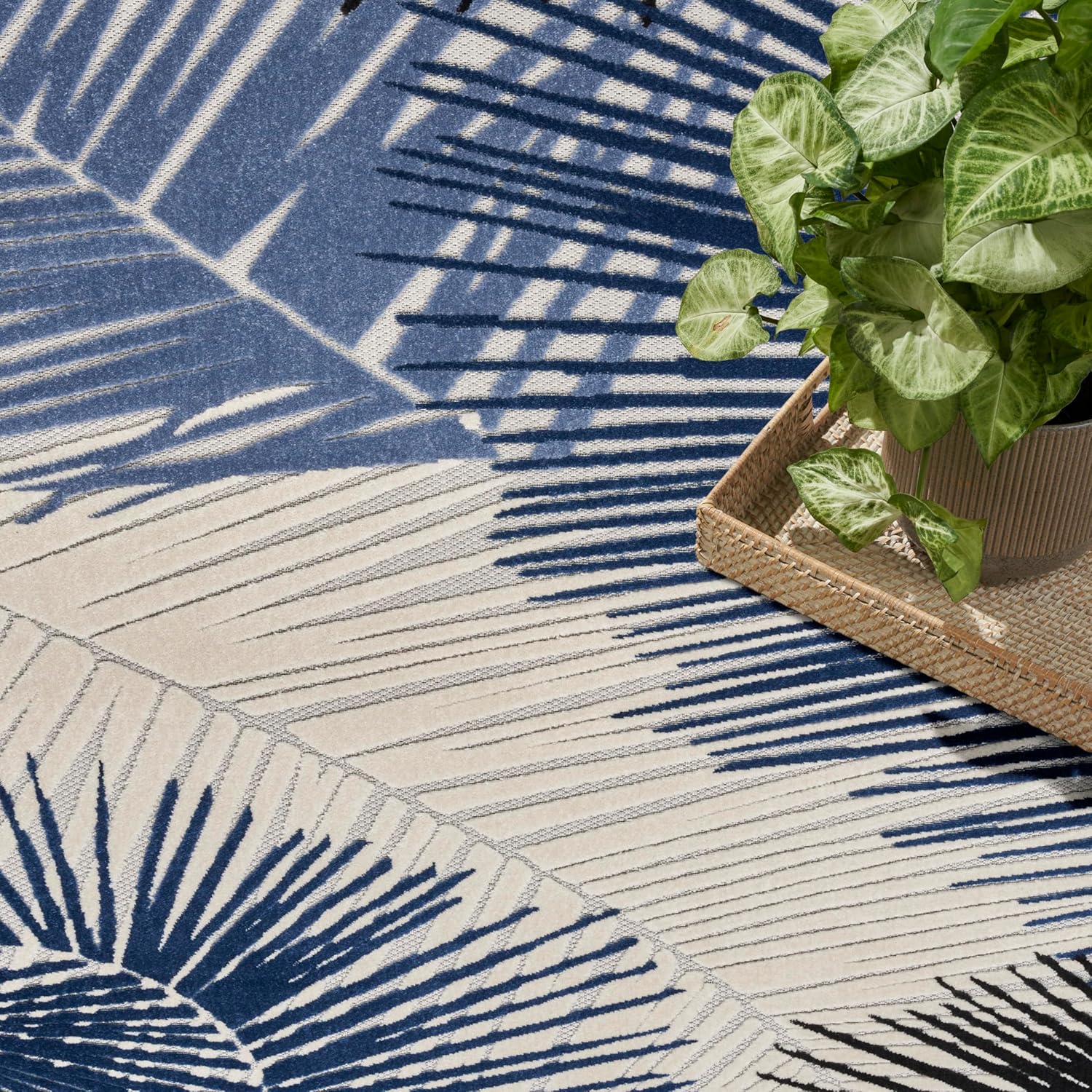 Nourison Home Aloha Indoor/Outdoor Navy 5'3" x 7'3" Area Rug, Easy Clean, Non Shedding, Bed Room, Living Room, Dining Room, Deck, Patio, Backyard (5x7)