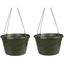 The HC Companies 12 Inch Euro Hanging Planters, Lightweight UV-Resistant Plastic Hanging Planters for Indoor & Outdoor Plants, 2-Pack Hanging Flower Pots for Garden, Patio & Home Decor, Green