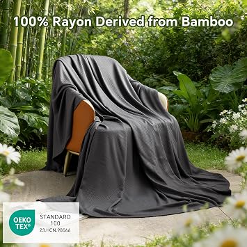 AmyHomie Cooling Blanket, 100% Rayon Derived from Bamboo, Cool Summer Blanket for Hot Sleepers, Soft Comfy Lightweight Blankets for All Seasons(Dark Gray, 7991in)