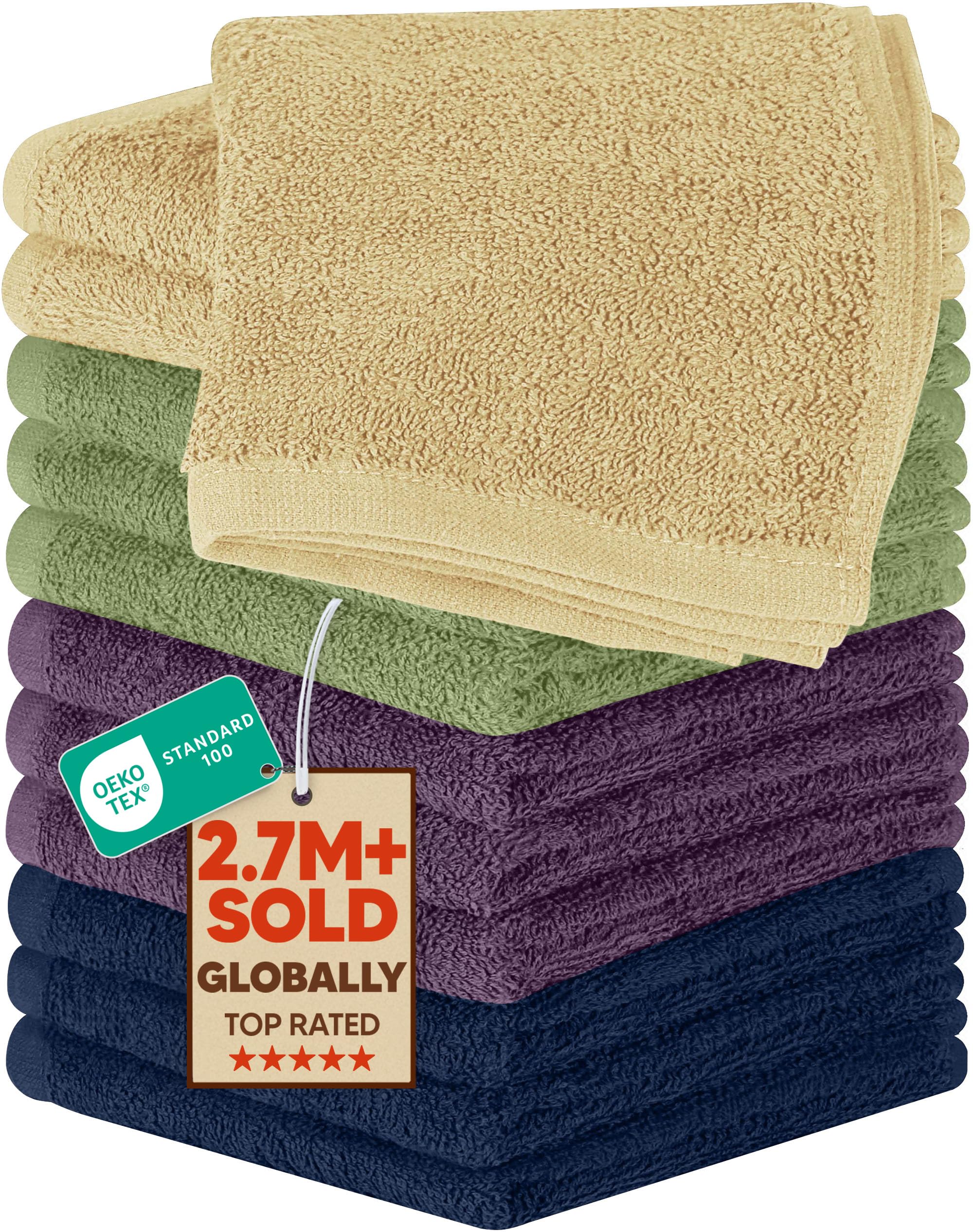 Utopia Towels Cotton Washcloths Set - Pack of 24-100% Ring Spun Cotton, Premium Quality Flannel Face Cloths, Highly Absorbent and Soft Feel Fingertip Towels (12 Pack, Beige, Plum, Sage Green, Navy) โ image 1