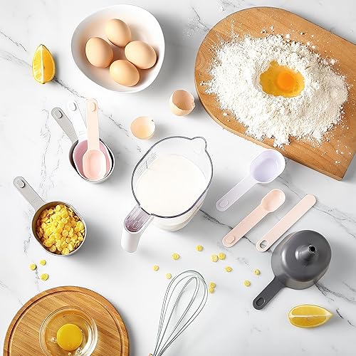 Miniatura 3 de COOK WITH COLOR Juego de tazas medidoras – 9 piezas - Taza medidora líquida apilable anidable, tazas medidoras secas y cucharas con embudo y Gris