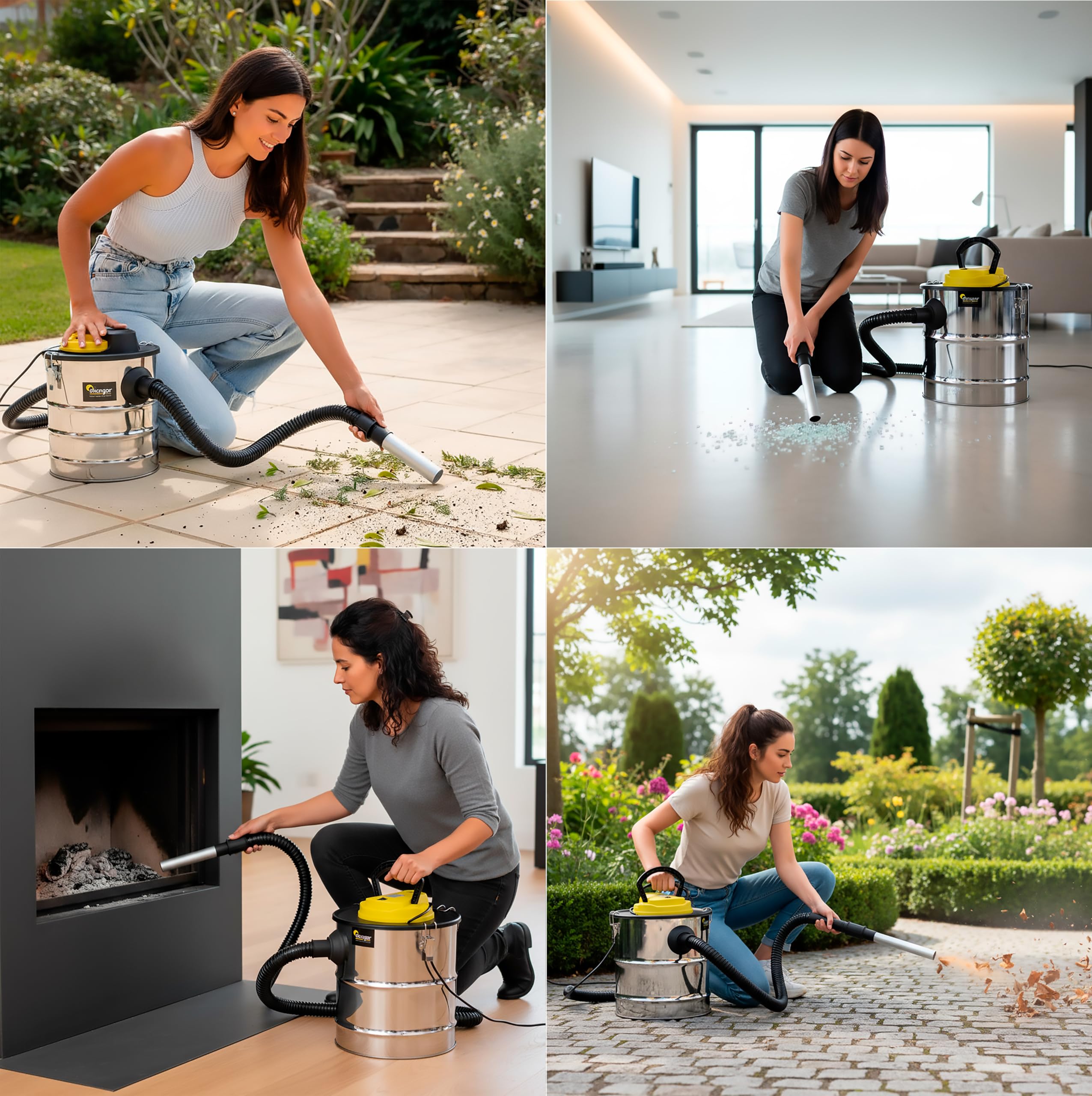 Aspirador de Cenizas - Chimenea, Pellet y Barbacoas - Potencia de 1.200W - Capacidad de 20 L - Fabricado en Acero Inoxidable - Incluye Manguera de 1m y Funda para Filtro - Función Soplador - Dicogar