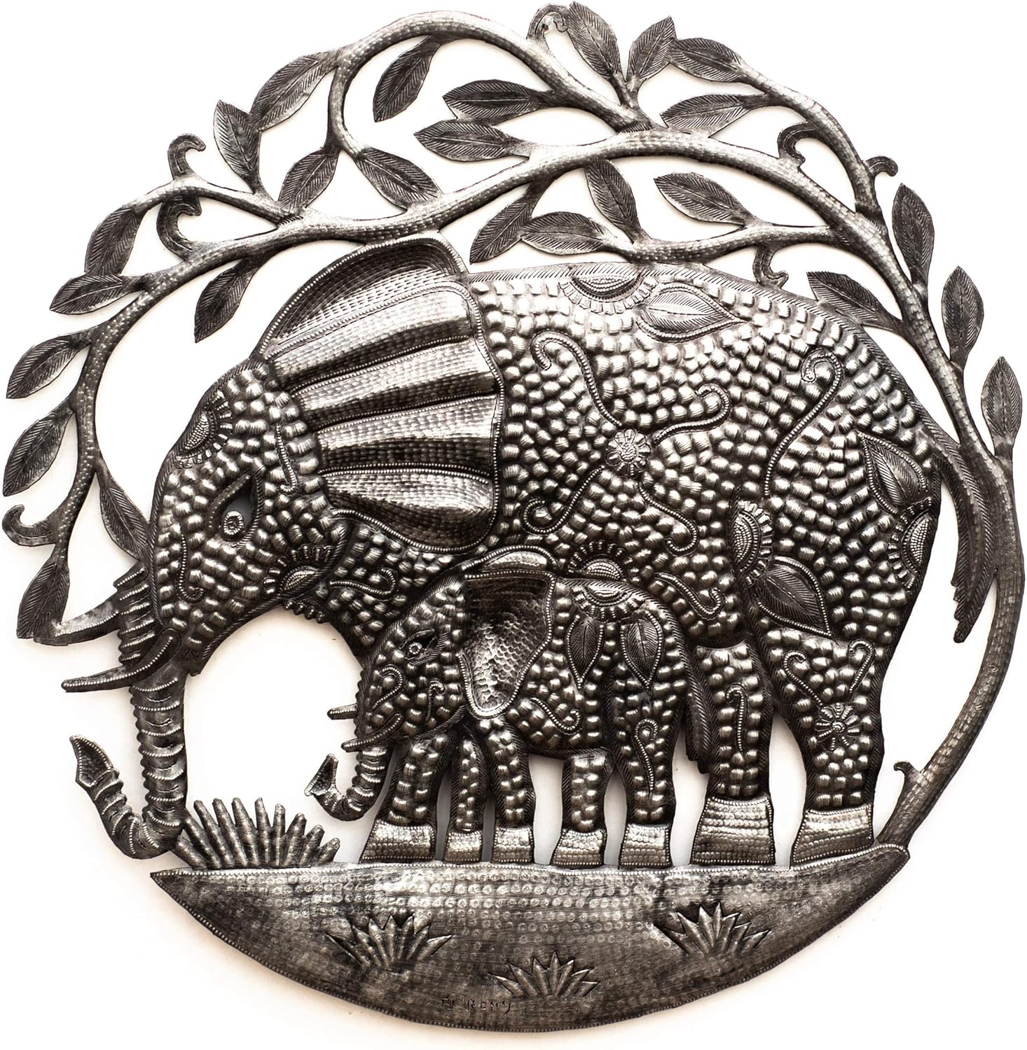 It's Cactus Elephant Wall Décor, Safari Animal Plaques, Handmade from Recycled Material, Haitian Hanging Sculptures, Indoor Outdoor 23 Inches Round