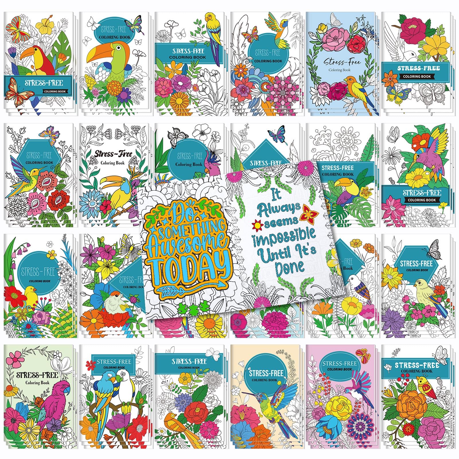 Sinload 24 Pcs Motivational Coloring Book for Adults Coloring Books Bulk, DIY Coloring Book for Adult Stress Relief Drawing Book with Flower Words for Party Favors Goodie Bag Filler Gifts