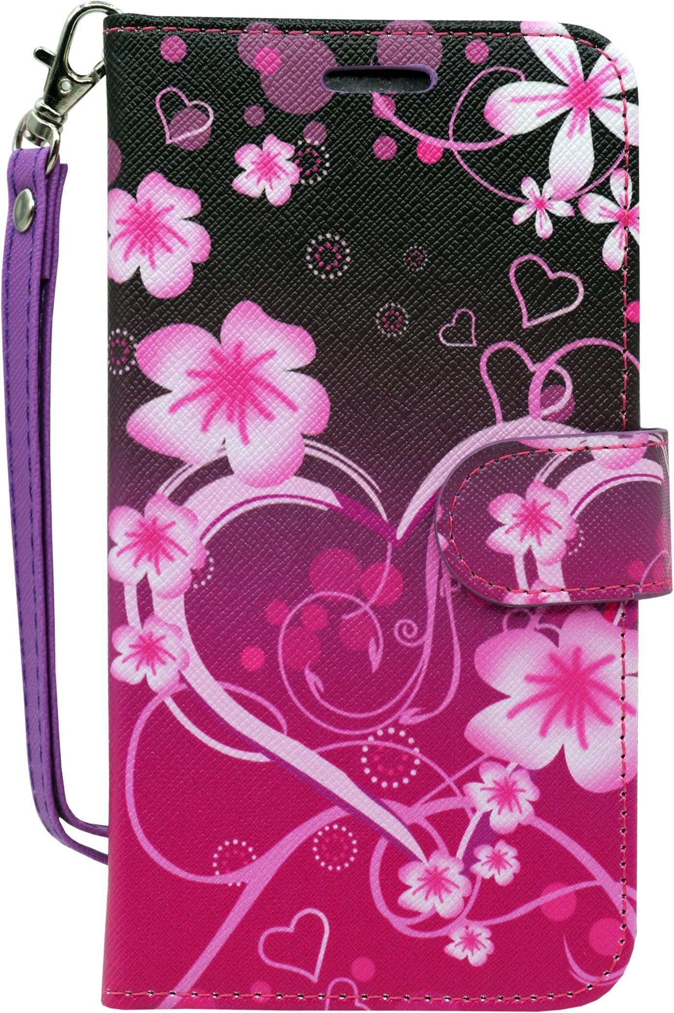 Alcatel A30 Fierce (2017) Case, Alcatel A30 Plus Walters Case, Alcatel REVVL Case, PU Wrist Strap Leather, Wallet Flip Protective Case Cover with Card Slots for Walters (Big Heart Pink)