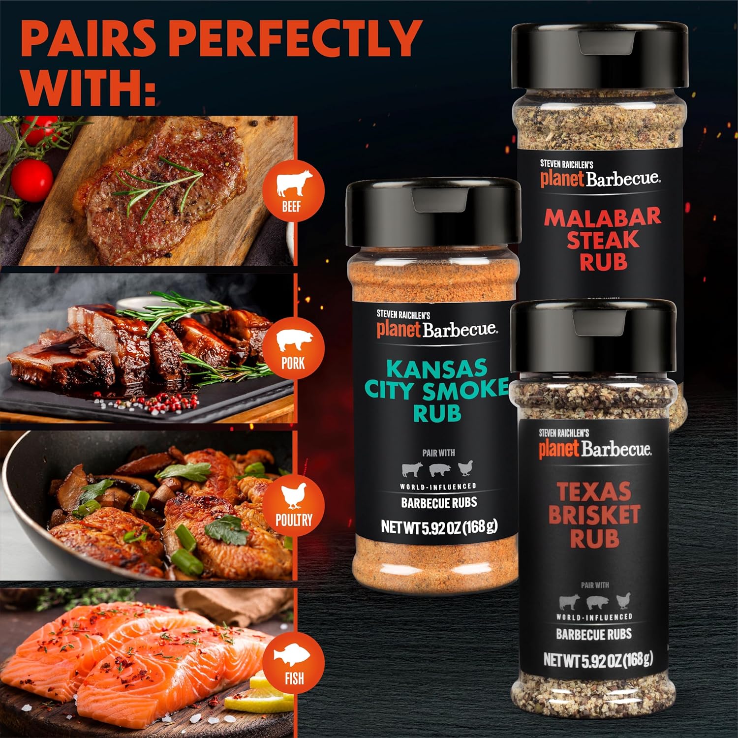 Steven Raichlen's New Planet Barbecue Premium Steak Rub Seasonings Set (3 Pack) - BBQ Spices w USA Inspired Flavors - Grilling Gift for Men & Women - Holiday Cooking Gourmet Gift Set - Made in the USA - Image 5