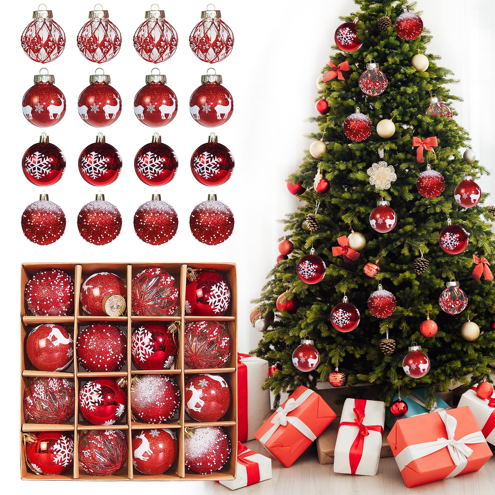 Set de 16 Boules de Noël en Plastique