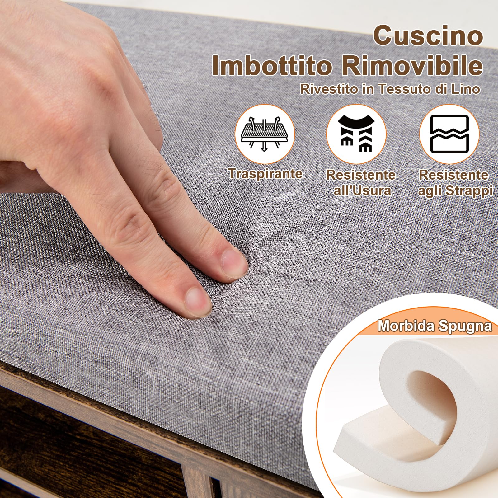 COSTWAY Panca Scarpiera da Ingresso, Scarpiera con Seduta Imbottito, 9 Scomparti e Armadio con Ante, Panca Contenitore con Ripiani Regolabili, per Camera da Letto Corridoio, 110,5x30x49 cm (Marrone)