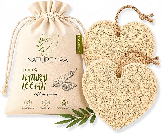 Natural Heart Shape Loofah Pack of 2 Body Scrubber for Bath Exfoliating Luffa Sponge Eco Friendly Biodegradable for Men an...