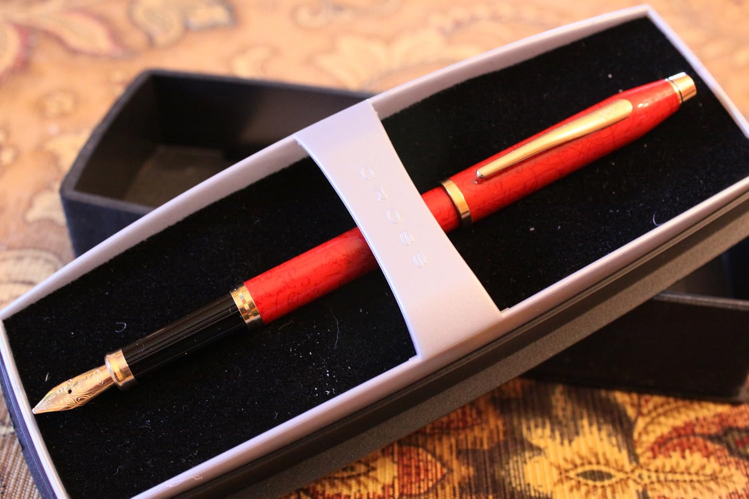 Century ll Cinnabar Red Fountain pen with 23 karat gold Plated M nib with 23 kt Appointments Made in USA