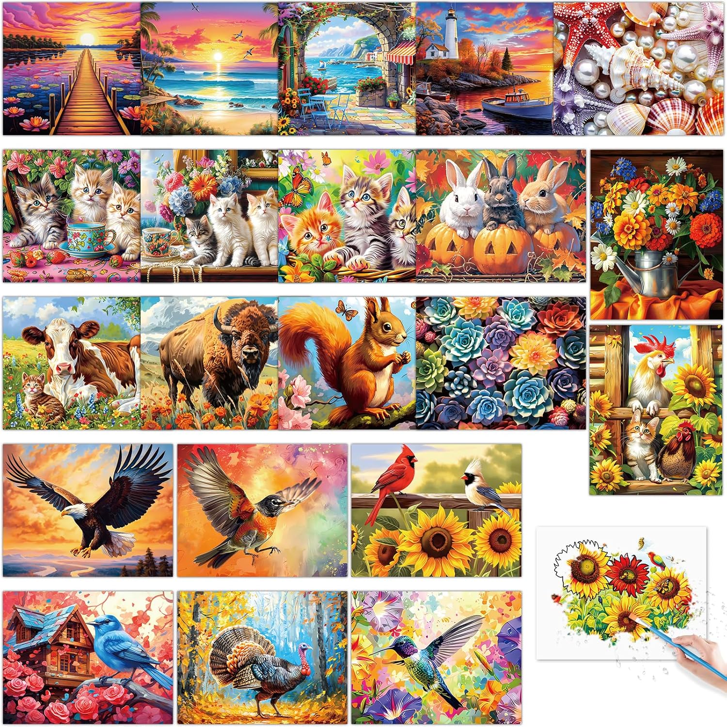 22 Pcs Dementia Products for Elderly Reusable Water Painting Toy Animal Dementia Alzheimer's Activities for Seniors Adults Water Doodle Coloring Set Drawing Brush Game Gift for Patient in Nursing Home