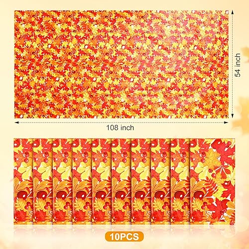 Vista 2 de Preboun 10 Pieces Fall Plastic Tablecloth 54 x 108 Inch Thanksgiving Disposable Tablecloth Orange Table Cloth Autumn Leaf Rectangle Waterproof Table
