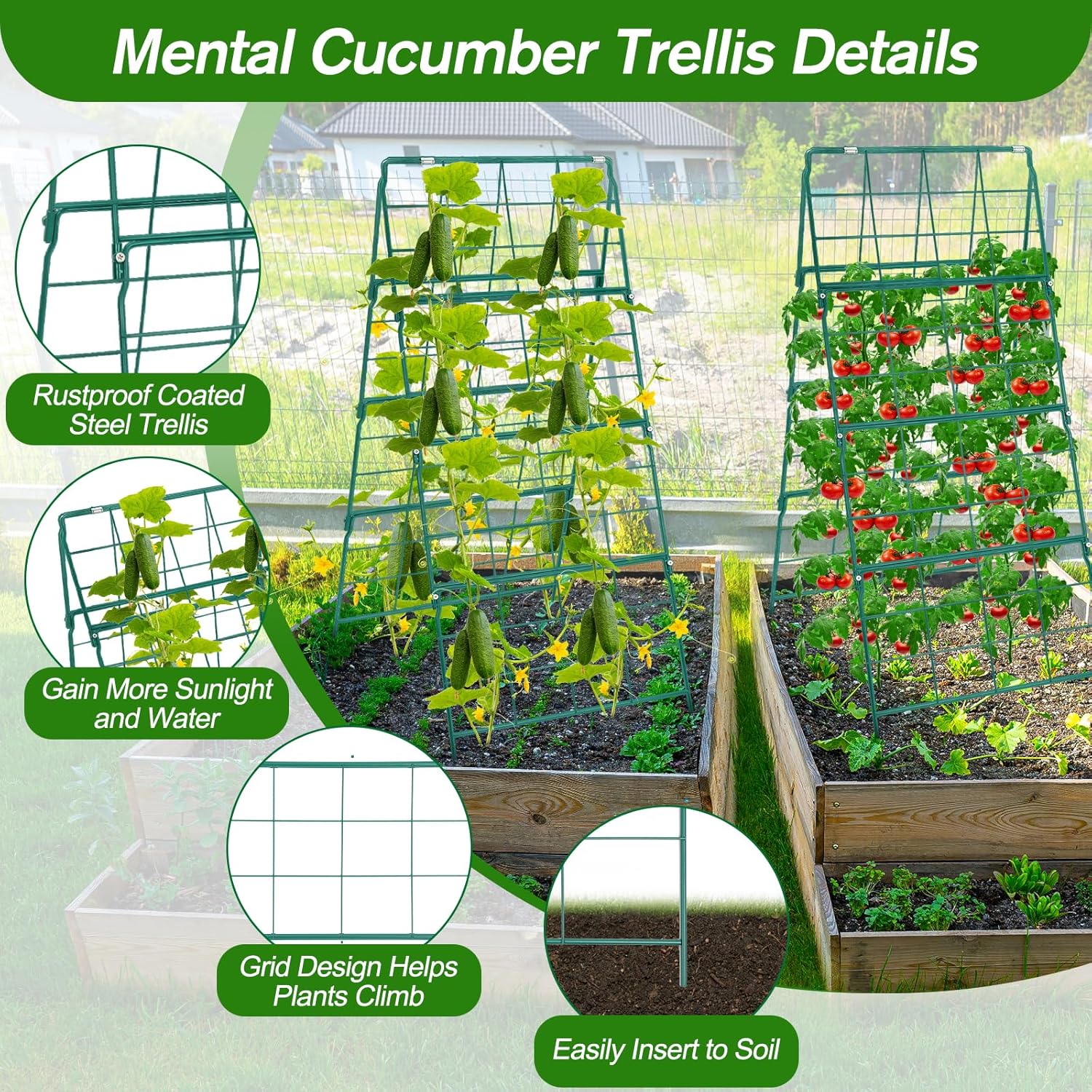 Cucumber Trellis for Raised Bed A Frame Metal Garden Trellis for Climbing Plants Outdoor, 42 x 16IN Foldable Coated Steel Cucumbers Trelli, Easy to Install Cucumber Trellis for Vegetable Fruit (1PACK)