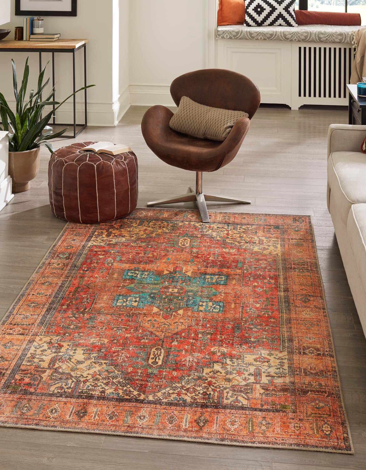 Rugs.com Timeless Collection Rug – 5' x 8' Rust Red Flatweave Rug Perfect for Bedrooms, Dining Rooms, Living Rooms