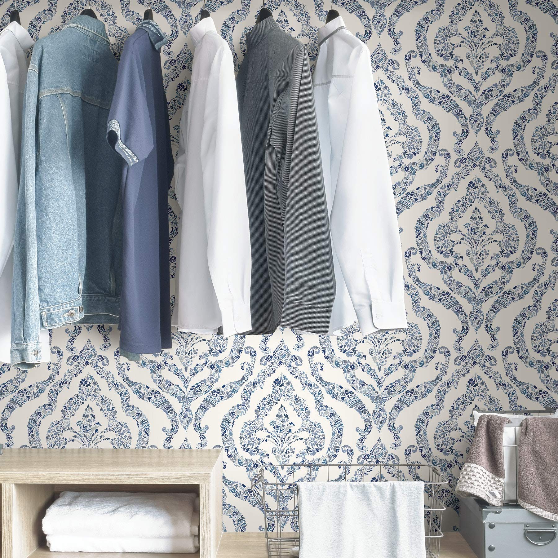 NuWallpaper NUS3547 Blue Guildford - Papel pintado para despegar y pegar