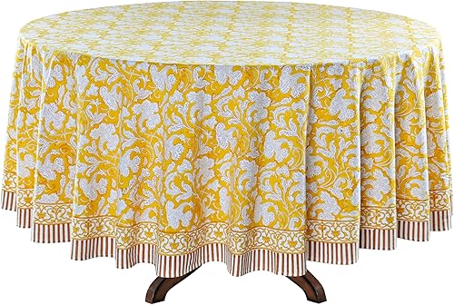 Miniatura 6 de Ridhi - Mantel de tela de algodón con estampado a mano para mesa de comedor, boda, granja, Acción de Gracias, Navidad, mantel de primavera (amarillo