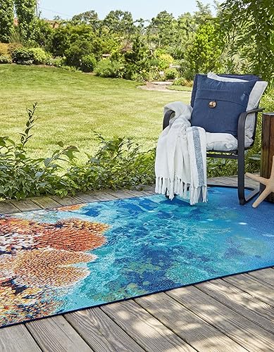 Miniatura 10 de Unique Loom Outdoor Coastal Collection - Alfombra Ariel (7 pies 10 pulgadas, redonda, multicolor y marfil)