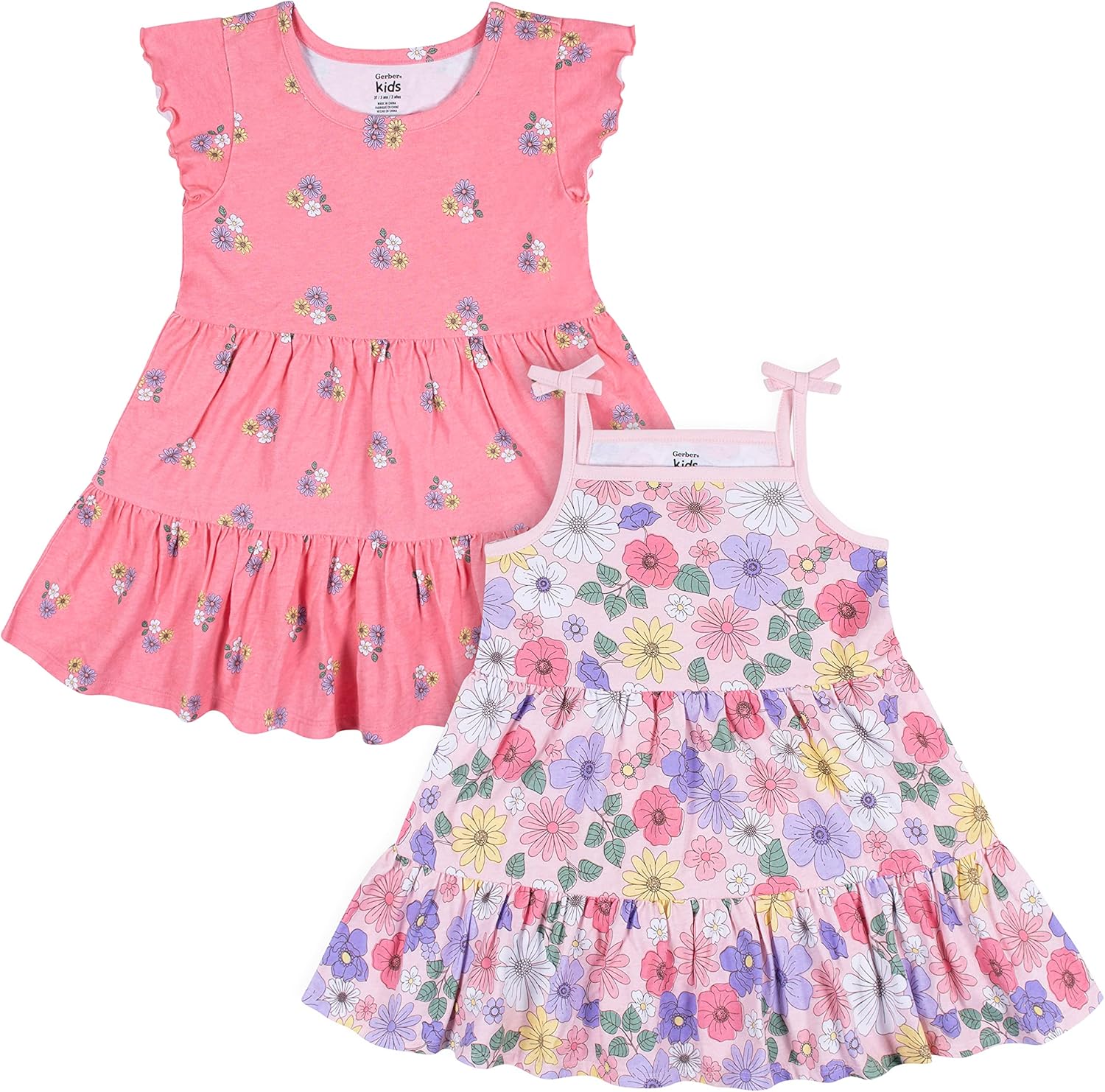 Gerber Baby Girls Toddler 2-Pack Short Sleeve Cotton Dresses