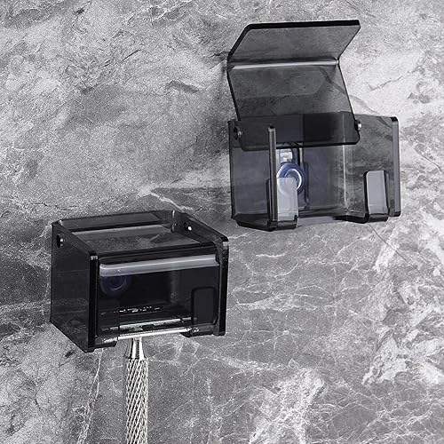 Miniatura 8 de Paquete de 2 soportes acrílicos para maquinilla de afeitar con cubierta para ducha, organizador de afeitadora montado en la pared con ventosa