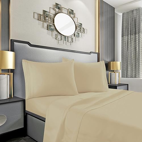 Mocassi Juego de sábanas tamaño matrimonial, sábanas y fundas de almohada de lujo para hotel de 1800 Premier, sábanas ultrasuaves, transpirables y