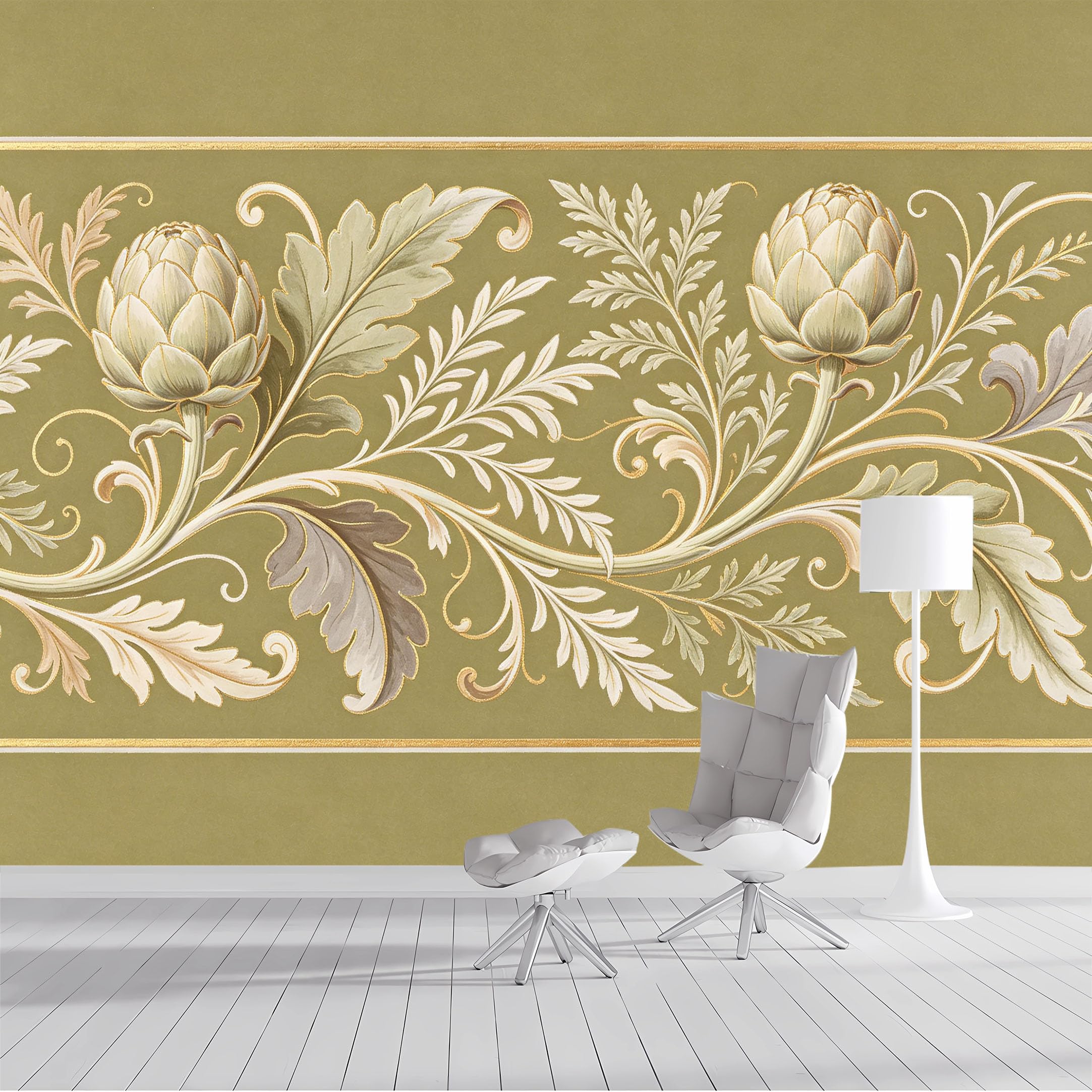 Custom Size Wall Mural Art Nouveau Botanical Floral Pattern Watercolor SelfAdhesive Wall Fabric Removable Peel and Stick Wallpaper Wall Decor for Living Room Bedroom Bathroom