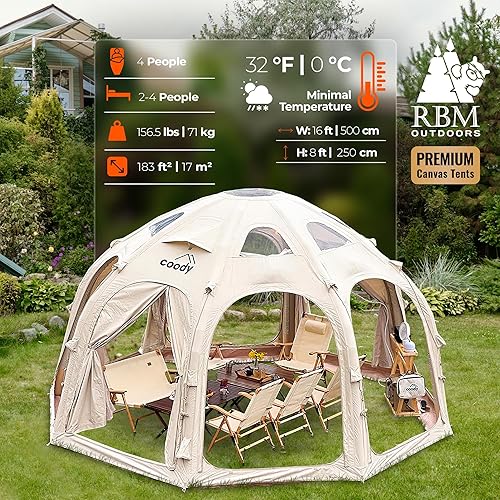 Miniatura 2 de Coody Rbm Outdoors KoalaHubOctopus - Tiendas inflables para acampar con gato de estufa, tienda de campaña inflable de lona de lujo para 2810