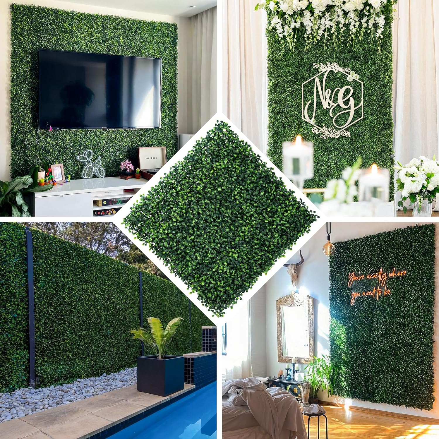 Grass Wall Panel 12 Pack 20"x20" Artificial Boxwood Hedge Plant Wall, Greenery Walls, Artificial Grass Backdrop, Privacy Hedge Screen Faux Boxwood for Outdoor,Indoor,Garden,Fence,Backyard