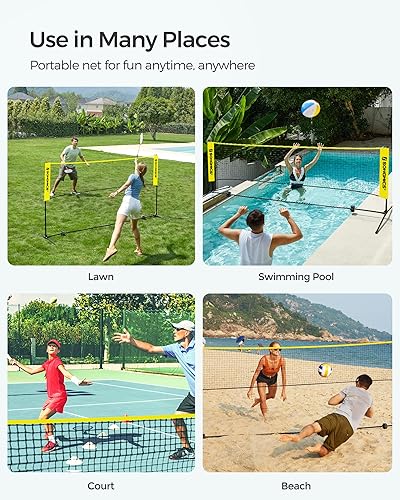 Vista 13 de SONGMICS - Juego de red de bádminton; juego deportivo portátil para bádminton, tenis, voleibol infantil, pickleball; de fácil instalación; red