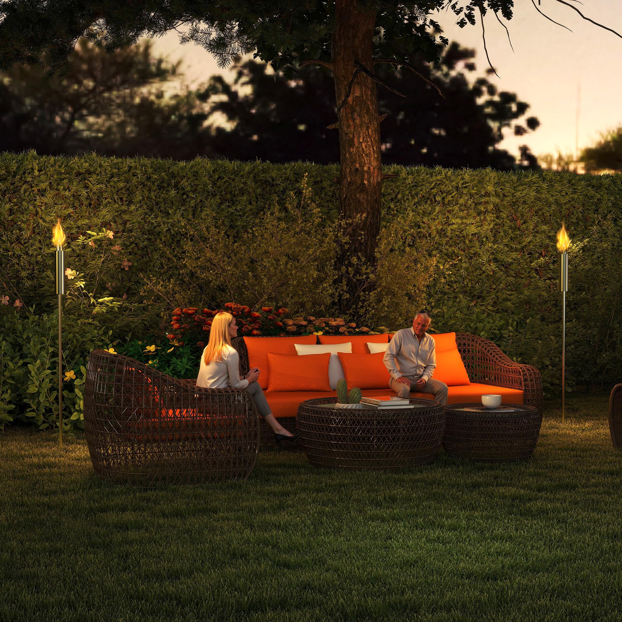Aufun 18x Gartenfackeln aus Edelstahl für Draußen Öl 330 ml mit Dochte | Kindersicherer Verschluss, 115 cm Hoch, Rostfrei für Balkon und Terrasse Outdoor