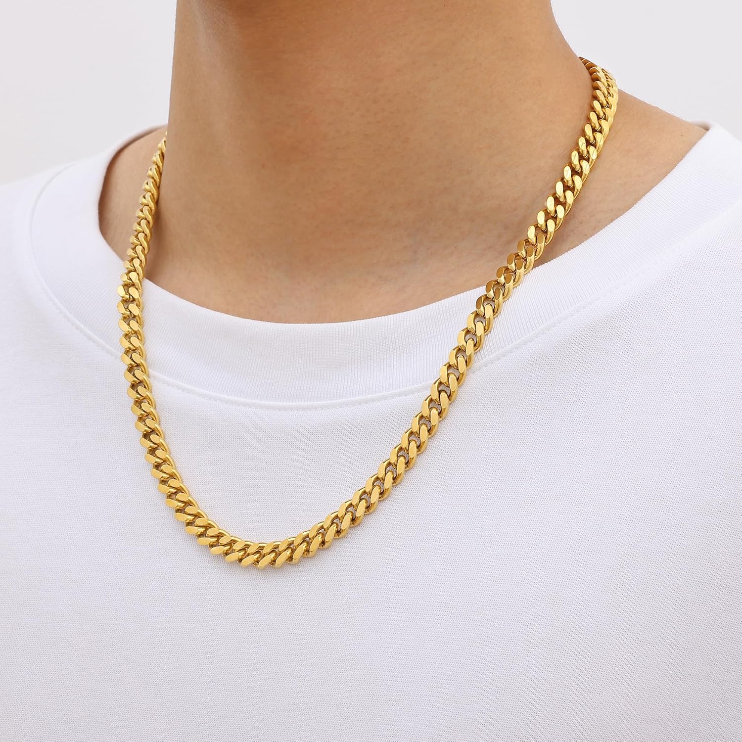 Fiusem Silver Tone/Black/14K Gold Plated Chain Necklace for Men, 5mm/6mm/7.5mm/8mm/9mm Stainless Steel Cuban Link Chain Necklace, Men's Chains 18-28 Inch Jewelry Gifts - Image 3