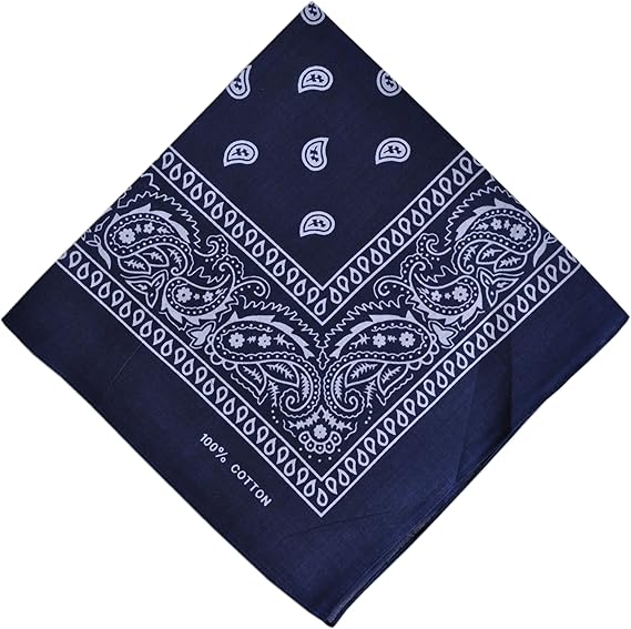 Petit Foulard Bandana Coton Bleu Marine à Fleurs - Pour Femme - Cadeau Sympa FO647