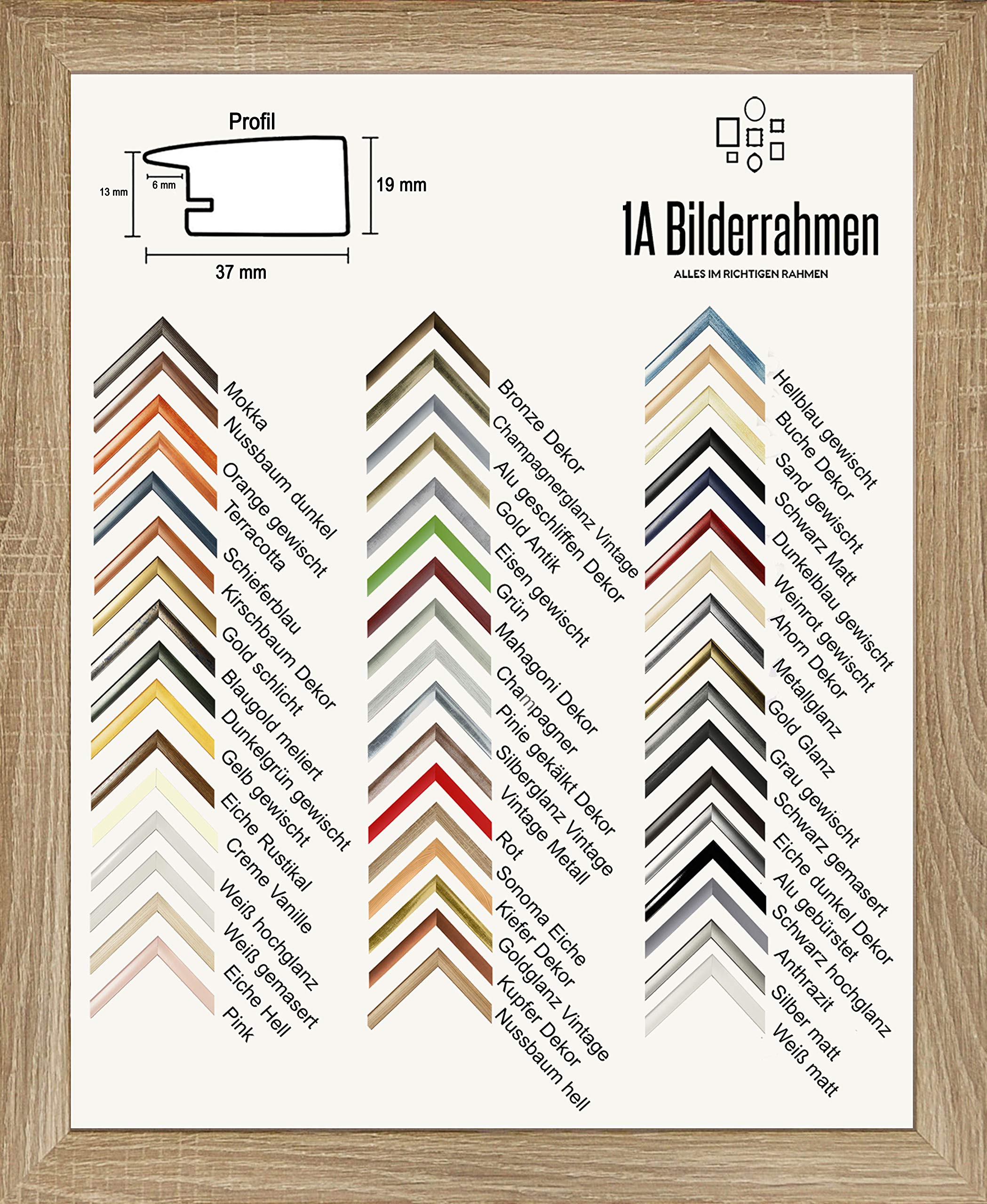 Cadre photo en chêne 100x150 de qualité supérieure Olympia avec verre acrylique haut de gamme