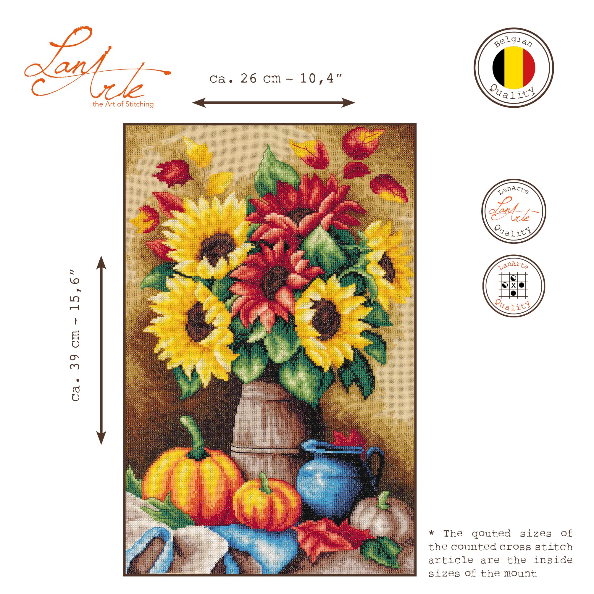 Lanarte Kit Punto Croce Contato NATURA MORTA AUTUNNALE Decorativi Per Pareti ca. 26 x 39 cm Set Fai Da Te Creativo Adulti Ricamo Casa Decor Arte Da Parete Kit Per Hobby Cross Stitch