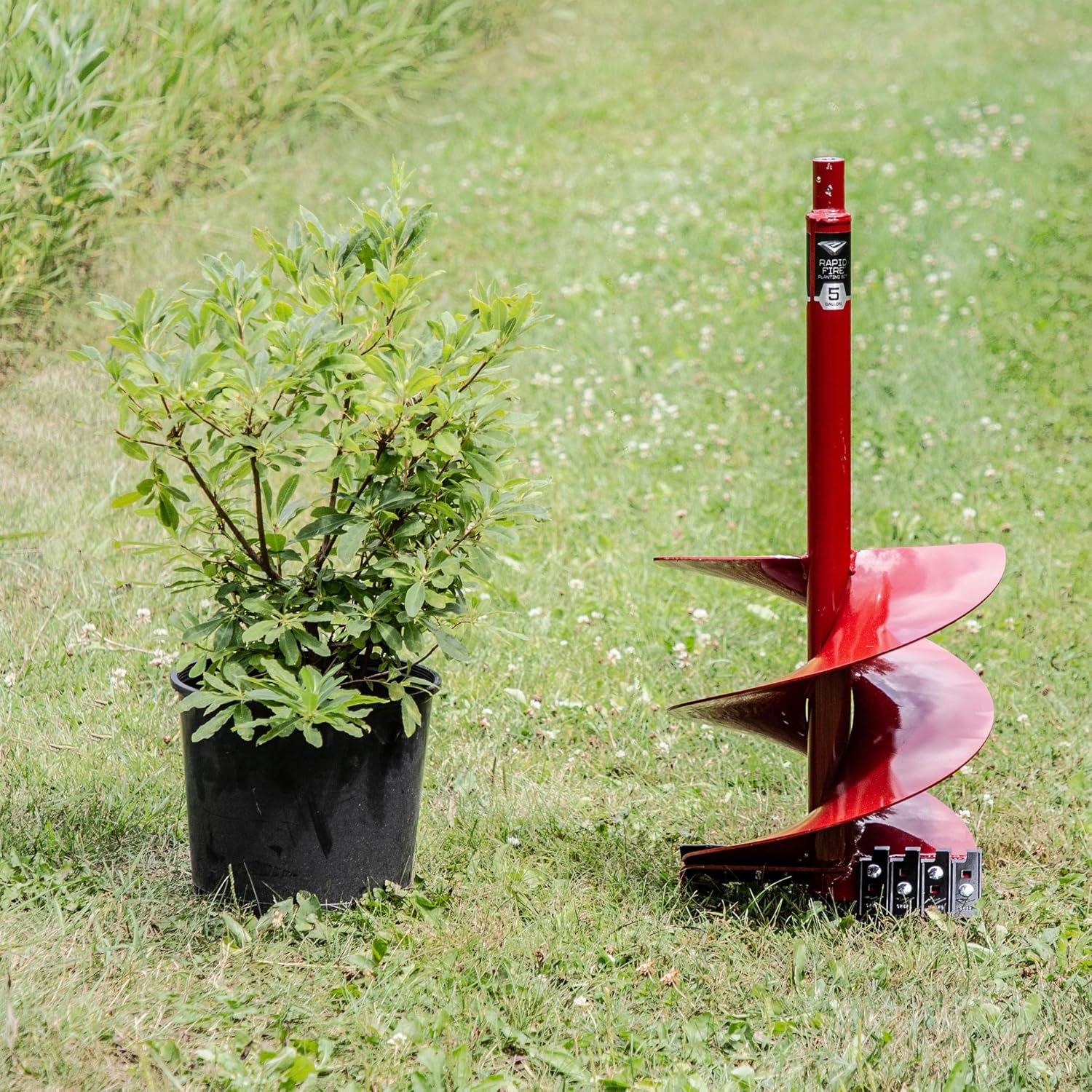 Earthquake 42540 Rapid Fire Planting Auger, 5 Gallon with Twin Tapered Flights, Spline-Drive Stem and Quick Connect Collar, Red