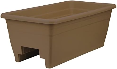 The HC Companies 24 Inch Deck Railing Planter Box - Decorative Lightweight Weatherproof Plastic Plant Pot for Outdoor Balcony, Porch, Garden, Fence, Chocolate