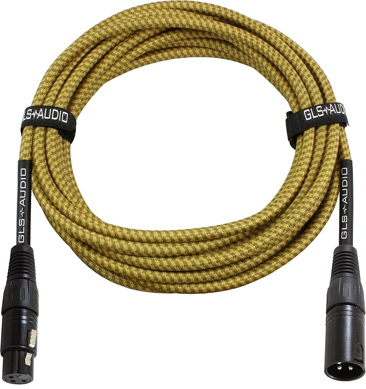 25FT Mic Cable - Balanced XLR Patch Cords - XLR Male to Female - Brown Yellow Tweed Cloth Jacket - 25 Feet Mic Cables