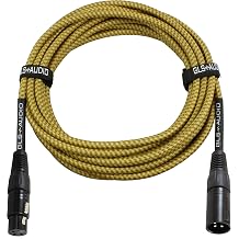 GLS Audio 25 FT Mic Cable - أسلاك التصحيح XLR المتوازنة - XLR ذكر لأنثى - سترة قماش تويد صفراء بنية - كابلات ميكروفون 25 قدم