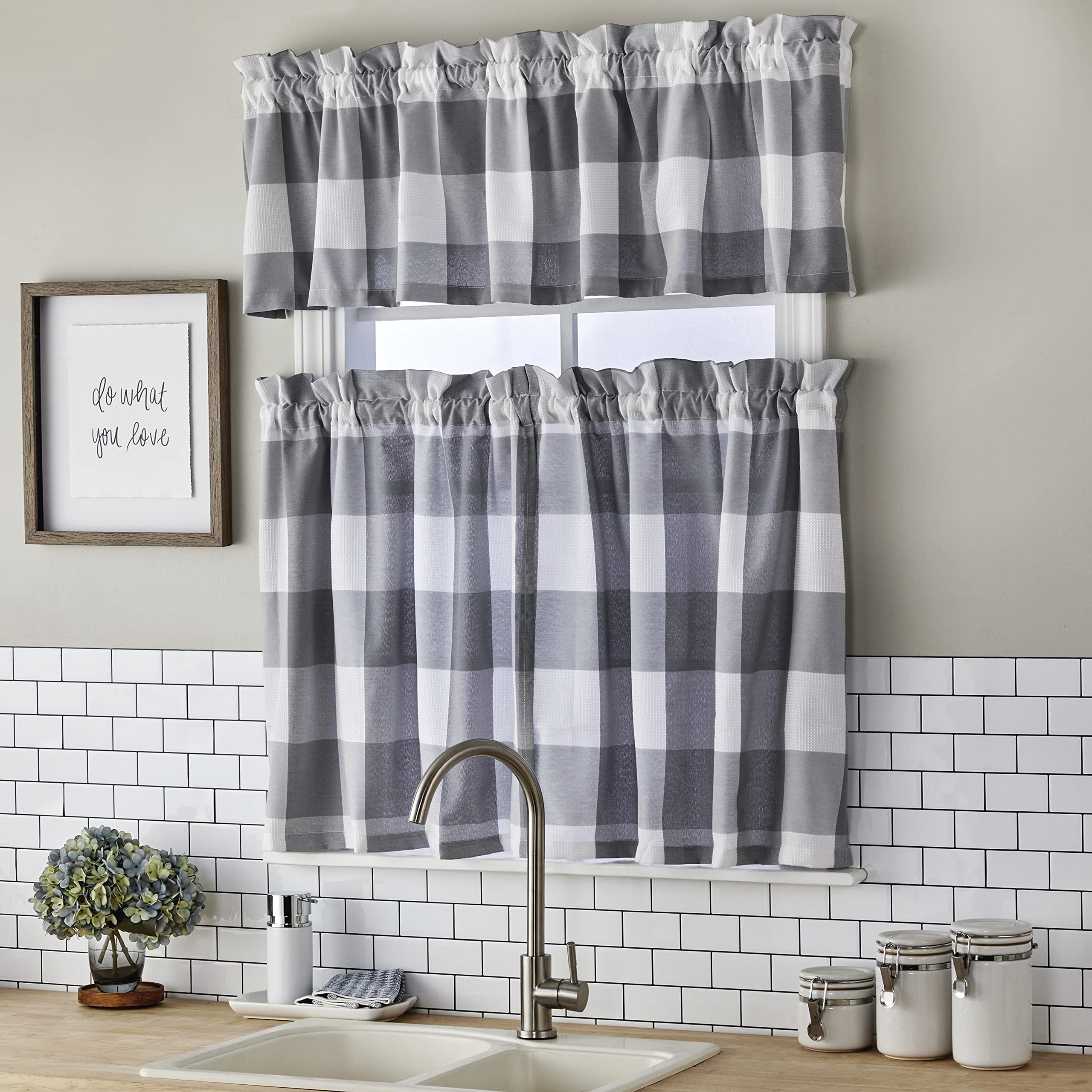 rday カーテン Amazon.com: jinchan Striped Kitchen Curtains and Valance Set