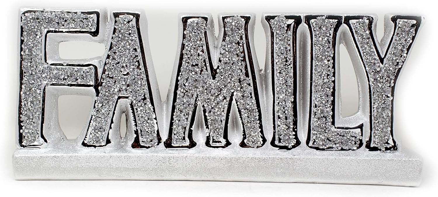 Silver Crushed Diamond Mirrored Family Letter Floating Wall Shelf Crystal Modern Sparkly Bling Family Sign Living Space Into A Haven Of Elegance And Sophistication Mesmerize Your Guests