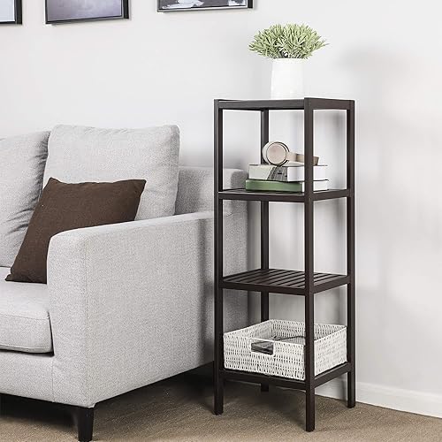 Miniatura 4 de SONGMICS - Estante de bambú de 4 niveles, estante estrecho, de almacenamiento multifuncional, esquinero, para cocina, sala, dormitorio, entrada,