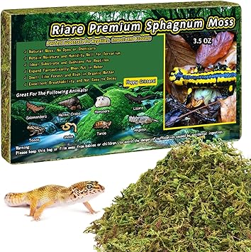 Riare 3.5 OZ Premium Sphagnum Moss for Reptiles- 4QT Natural Live Moss Reptile Moss Bedding for Terrarium, Hatching, Forest Sphagnum Moss Reptile Substrate for Snakes, Gecko, Turtles, Frogs, Leopard