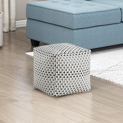 Miniatura 20 de Lexicon Puf otomano, reposapiés otomano cuadrado, puf de pana, taburetes pequeños para sofá con relleno para sala de estar/dormitorio, color blanco