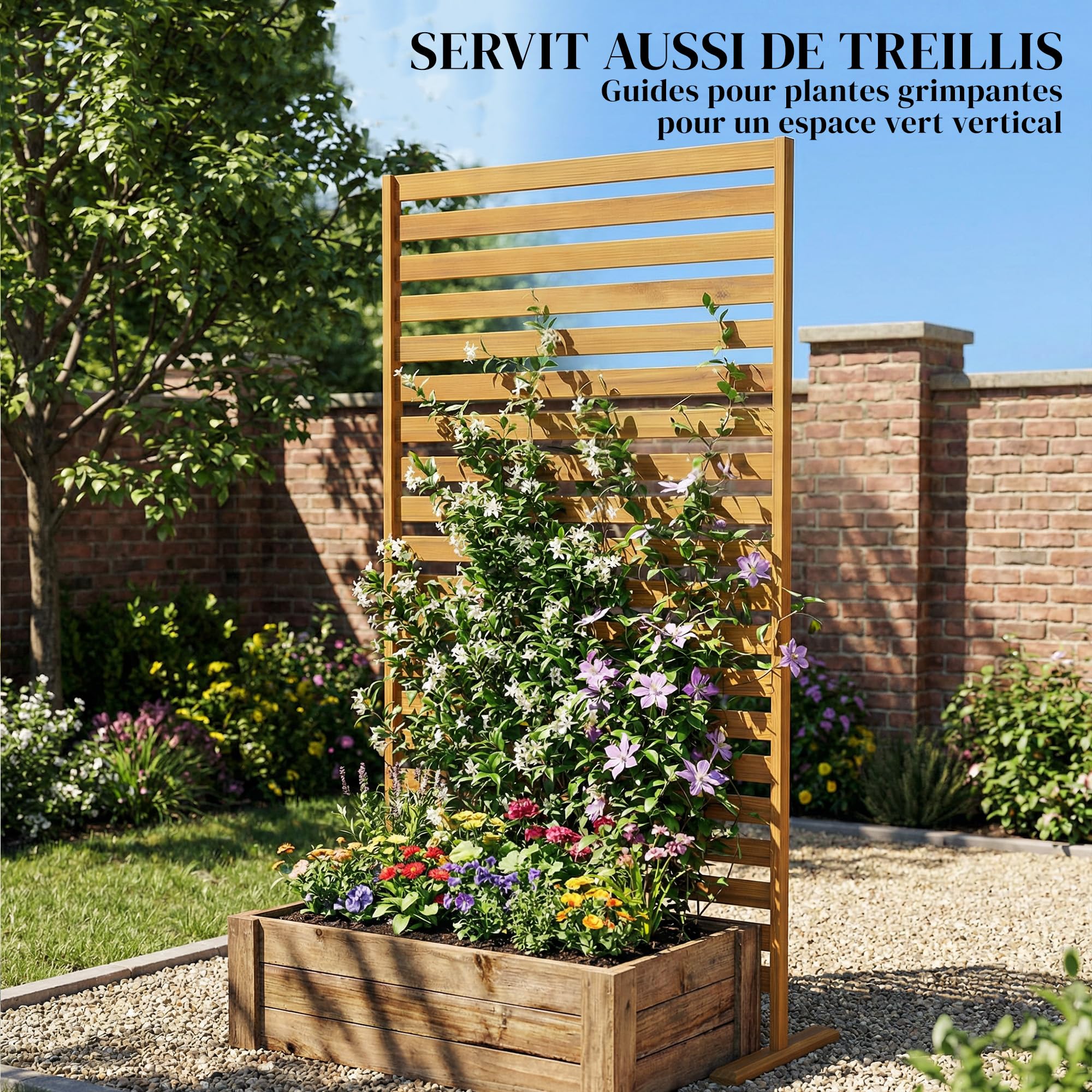 Outsunny Brise-Vue Bois à Lamelles Extérieur Autoportant 170cm Marron