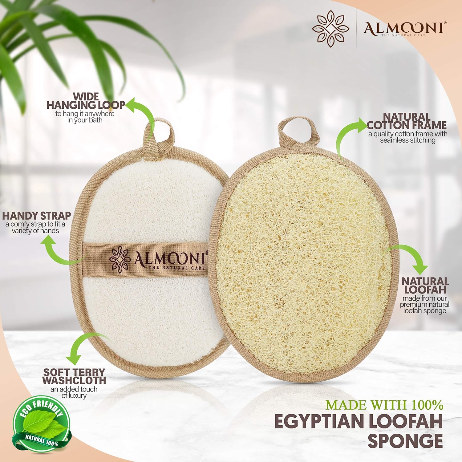 Premium Exfoliating Loofah Pad Body Scrubber, Back Loofah Scrubber, Loofah Pad, and Facial Loofah Bundle, Made with Natural Egyptian Shower Loofah Sponge That Gets Your Body Clean
