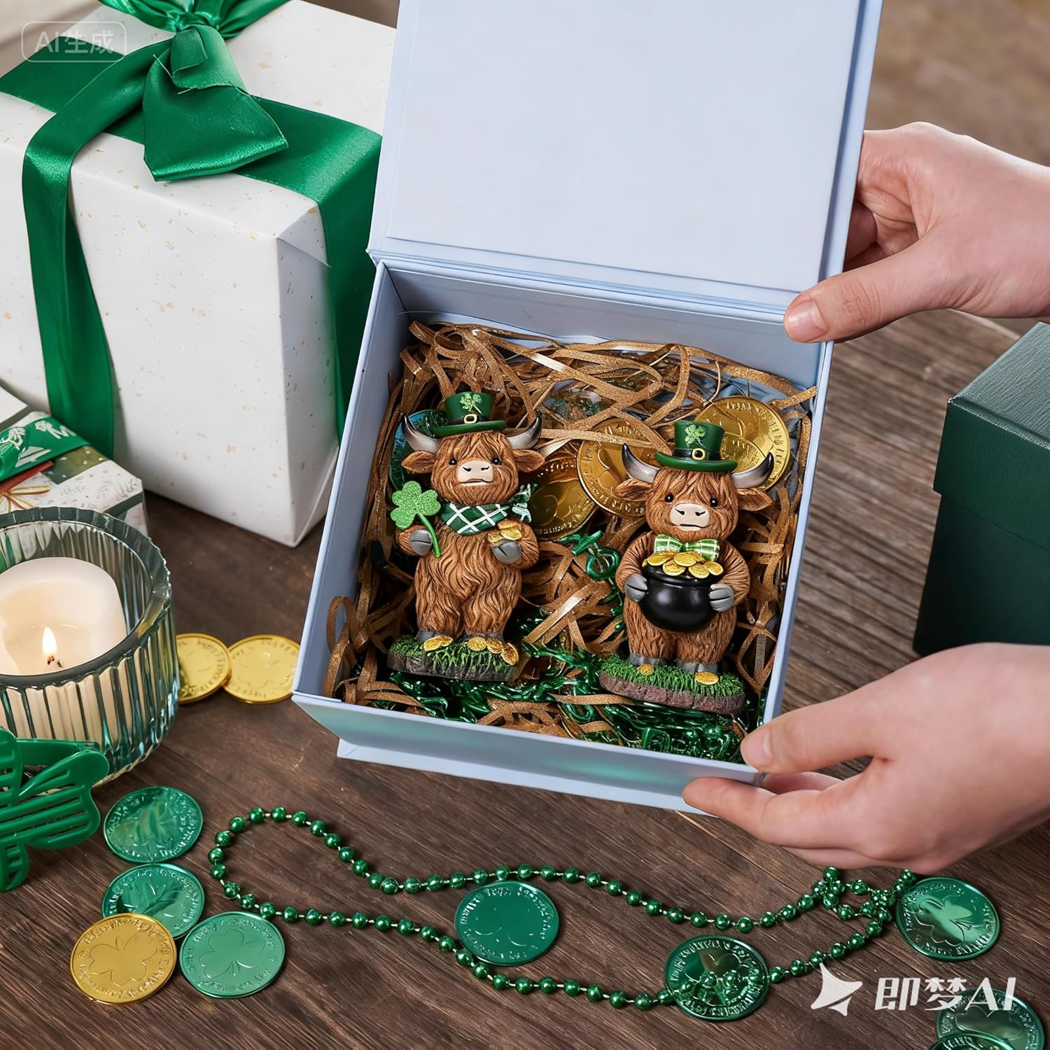 Valery Madelyn St Patricks Day Decorations for Home, 2Pcs Highland Cow Decor with Shamrock Pot of Gold, Irish Resin Leprechaun Figurines St Patricks Day Tiered Tray Decoration Table Centerpiece, 4" - Image 6