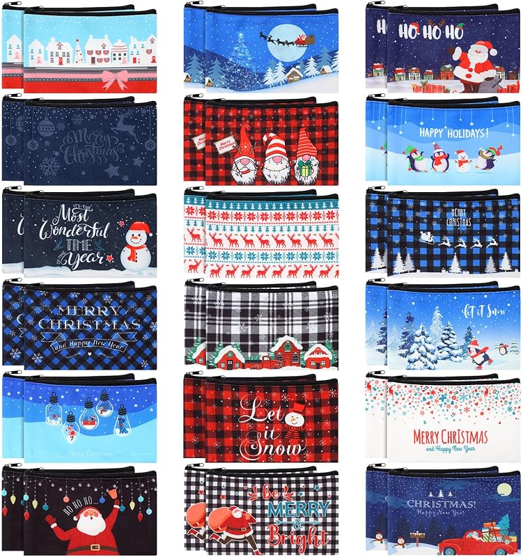 Abbylike Necessaires de Maquiagem em Lona com Zíper, Estampas Xadrez de Natal, 36 Unidades