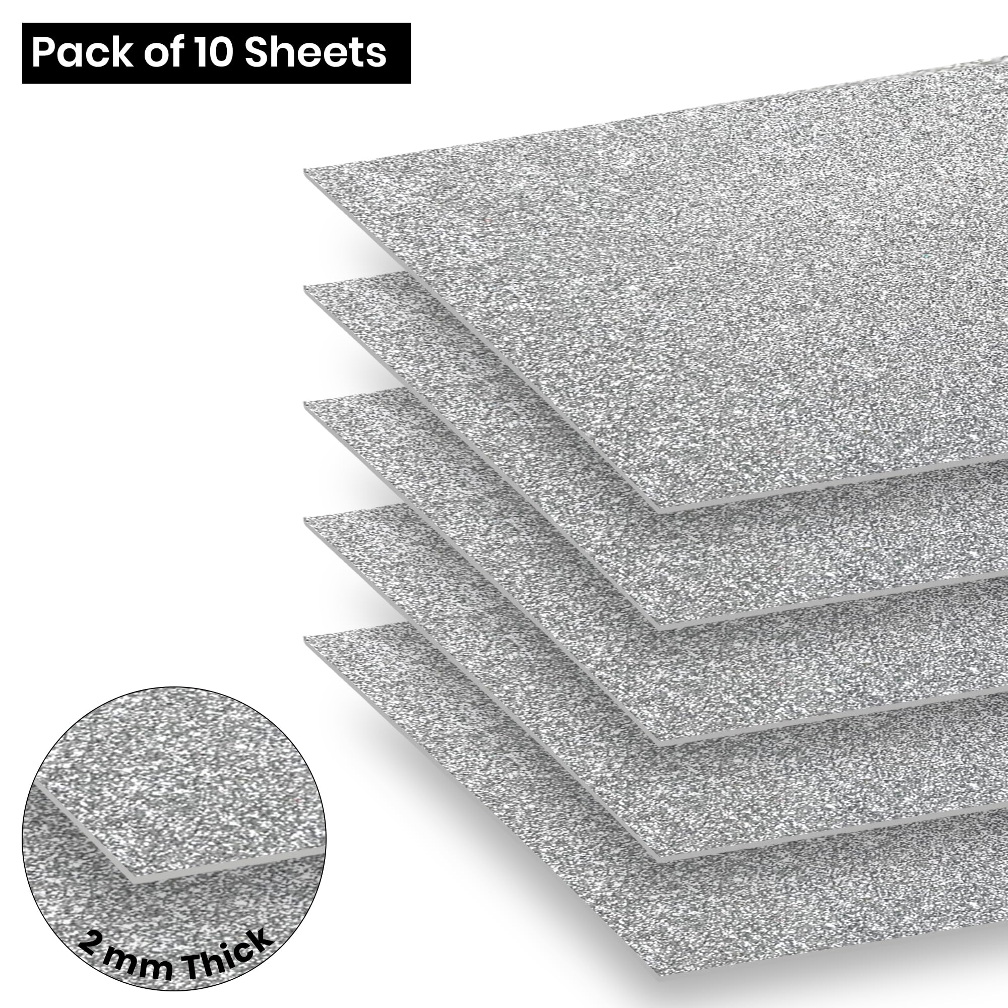 Paraspapermart A4 Size Glitter Foam Sheets, Silver Colour, Pack of 10 Sheets- for Art & Craft, Decoration, Gift Wrapping, Scrapbooking etc 1